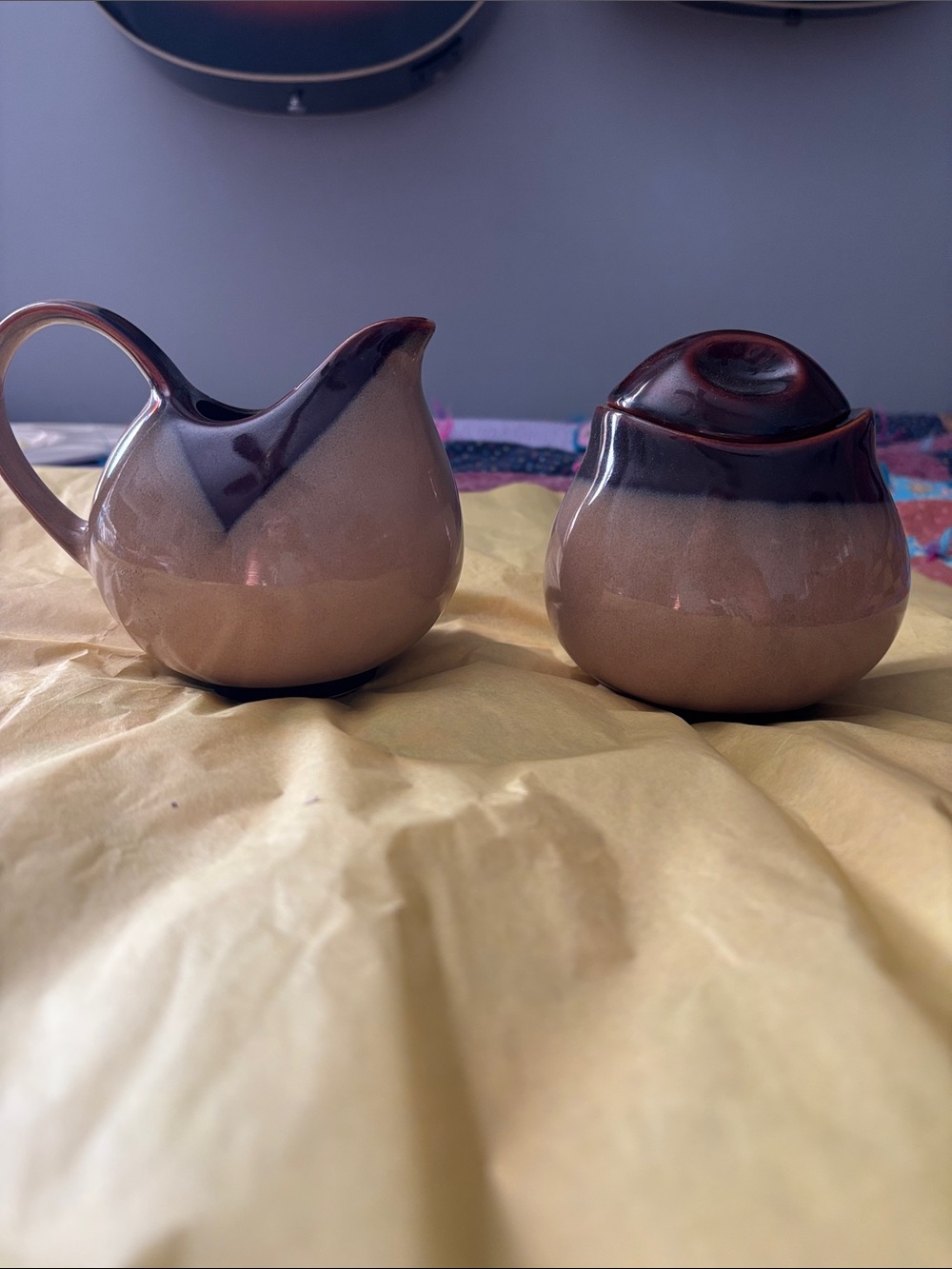 Sango Nova Brown Ceramic Brown Gradient Creamer and Sugar Set